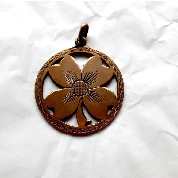 Vintage  Brown Four Leaf Clover Necklace Pendant Goodluck Charm - Picture 3 of 7